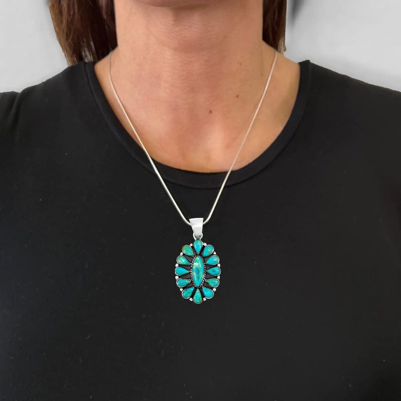 Turquoise Network Turquoise Pendant Necklace 925 Sterling Silver & Genuine Gemstones 20" (Turquoise) - Image 4